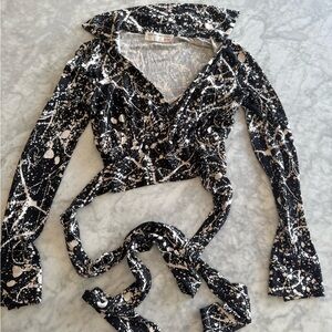 Vintage DVF Abstract Black and White Women's Wrap Top